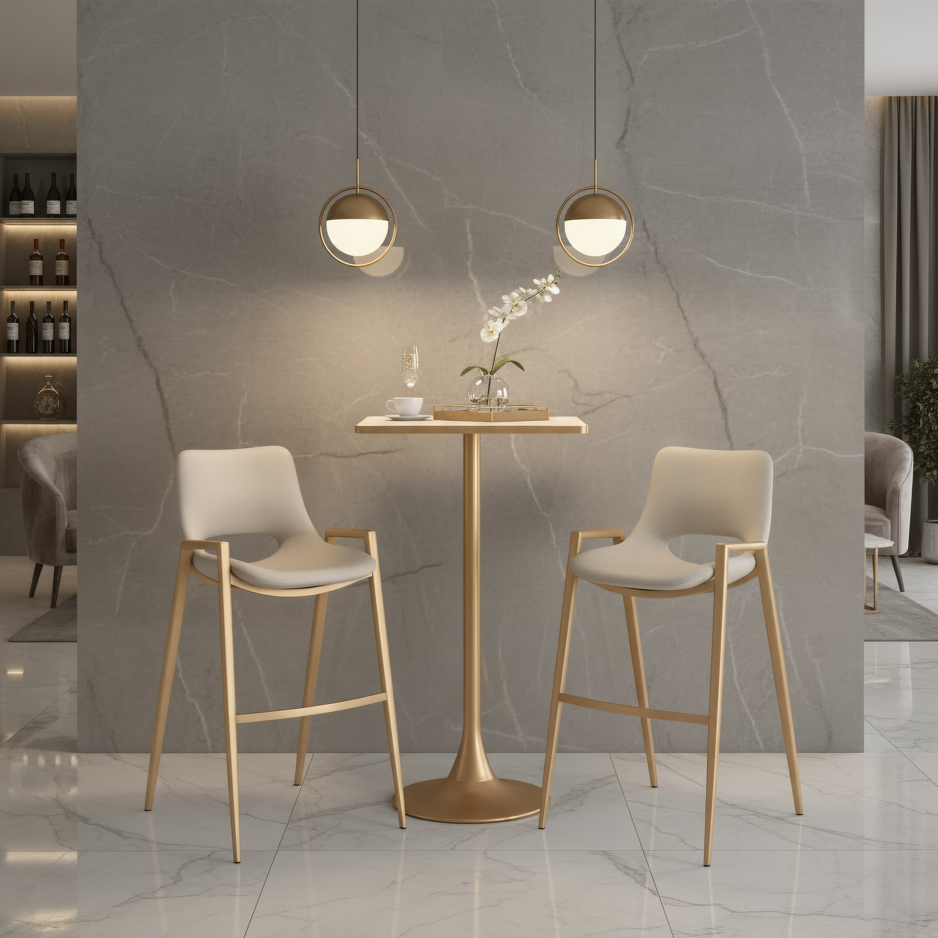 Desi Barstool (Set of 2) Beige & Gold product image